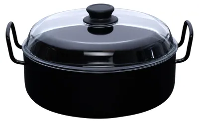 Schmortopf Emaille 28 cm, schwarz, 3,6 L, mit Glasdeckel