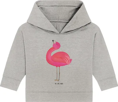 Produktbild von Mr. & Mrs. Panda Organic Baby Hoodie Flamingo Stolz 24. - 36. Monat - Heather Grey - Geschenk, Mama, Kapuzensweatshirt, Kapuzenshirt, Zufrieden, glücklich, Selbstliebe