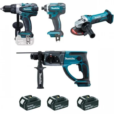 Image de Pack 4 outils MAKITA DLX4054MX1 (DF458+GA452+HR202+TD152+3xBL1840B+DC18RC+SAC OUTIL)