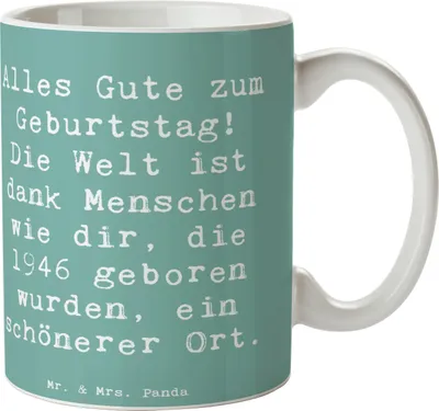 Produktbild von Mr. & Mrs. Panda Kaffeebecher Spruch 1946 Geburtstag - Meeresbrise - Geschenk, Alter, Trinkbecher, Tasse, Anerkennung, keramik, Dankbarkeit, Kaffeetasse, Glückwunsch