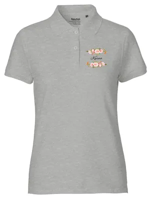 Produktbild von Huuraa Damen Polo Shirt Kurwa polnisch Blumen L Sport Grey Bio Baumwolle Fairtrade Poloshirt Geschenkidee