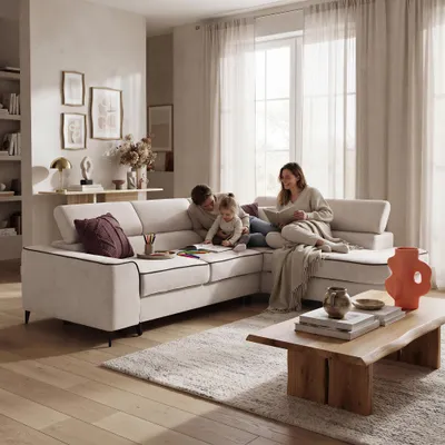 Produktbild von MUFFO Ecksofa EVER L Rechts mit Schlaffunktion 193x126 Chenille Beige