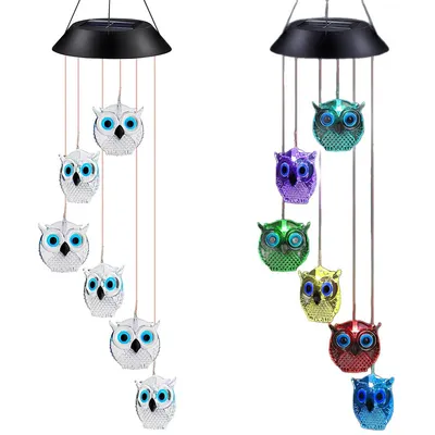 Produktbild von Solar-Eule Windspiel-Lampe mit LED, bunte Farbwechsel-Lichteffekte, Solar Garten-Hängelampe für Außen, Terrasse & Party-Dekoration