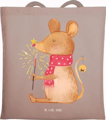 Produktbild von Mr. & Mrs. Panda Shopping Tasche Maus Weihnachten - Braun Pastell - Geschenk, Laptoptasche, dokumententasche, Weihnachtswunder, Weihnachtsmotiv, Frohe, Tote Bag