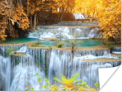 Produktbild von MuchoWow® Poster Wasserfall - Herbst - Bäume - Braun - Wasser 160x120 cm - Foto Plakat