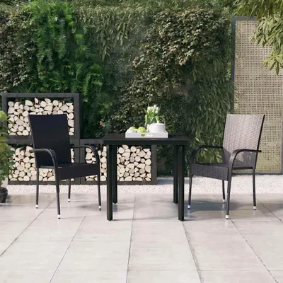 Produktbild von Schwarzes 3-teiliges Gartenmöbel-Set mit Tisch und zwei Stühlen für Balkon, Terrasse und Garten, wetterfeste Lounge-Möbel für den Außenbereich