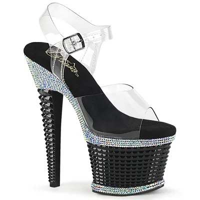 Produktbild von SPECTATOR-708RS Pleaser High Heels Plateausandaletten klar silber Strass schwarz