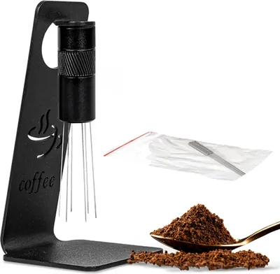 Produktbild von Einstellbares WDT-Werkzeug Espresso, 6 Nadeln, 0,4 mm Kaffeeverteiler, einstellbare Reichweite, Kaffeeruehrer, Espressomaschinen-Zubehoer, Verteilungswerkzeug mit magnetischer Staenderaufbewahrung und 6 Ersatznadeln