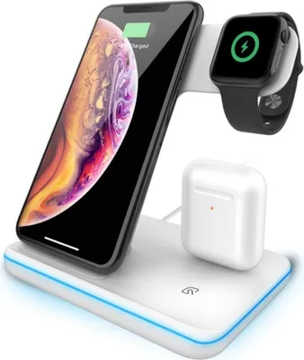 Produktbild von 15w Vertikal Multifunktional 3-in-1 Wireless Ladegerät Schnell Ladestation für Uhr Handy Headset Weiß