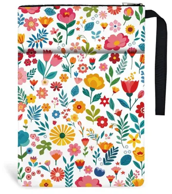 Produktbild von Buchumschlag 34 cm x 24 cm - Blumenmuster - Schutzhülle für Bücher - Reißverschluss - Vordertasche - Polyestermaterial - Buchhülle
