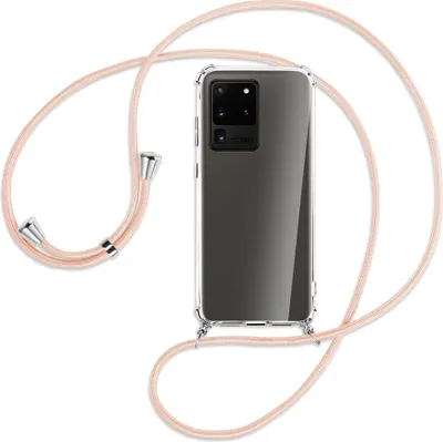 Produktbild von Handykette Backcover-Schutzhülle mit Band (Metall silberfarben) für Samsung Galaxy S20 Ultra - rose peach