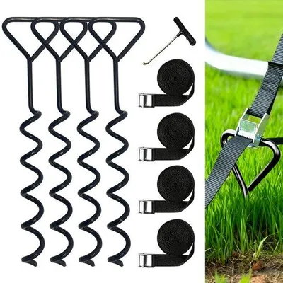 Zdjęcie produktu dla Zestaw kotwic do trampoliny, 4-częściowy, z 4 obręczami, 30 × 5,5 cm, akcesoria kempingowe do użytku na zewnątrz.