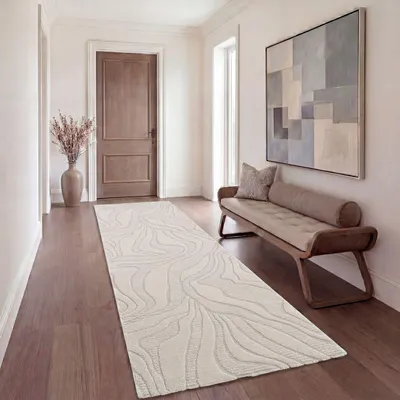 Produktbild von TT Home Wohnzimmer Teppich Esszimmer Kurzflor Japandi Skandinavisch Boho Design Panglao Abstrakt Soft-Touch Hoch-Tief-Effekt Größe 80x250 cm