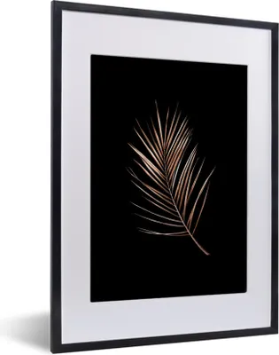 Produktbild von MuchoWow® MuchoWow® Gerahmtes Poster Blatt - Feder - Schwarz und Gold 30x40 cm - Poster mit zchwarzem Bilderrahmen - Wandposter Schlafzimmer