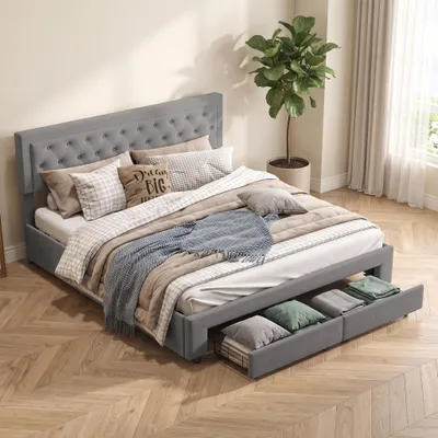 Produktbild von INONEFT Boxspringbett 180x200cm mit Stauraum, 2 Schubladen,Polsterbett Hydraulischbett mit Bettkasten, Stauraumbett,Bettgestell mit Lattenrost, Samt