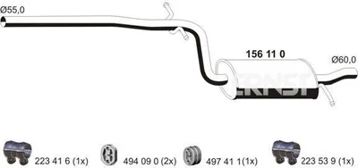 Produktbild von ERNST 156110 Mittelschalldämpfer Schalldämpfer für SKODA Octavia II Combi (1Z5) OCTAVIA (1Z3)