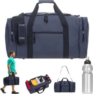 Produktbild von Sporttasche Herren groß Spear Gym 55 cm 40 Liter Large Reisetasche Saunatasche Fitnesstasche Freizeittasche Tasche 657 Sport Titan Grau + Trinkflasche