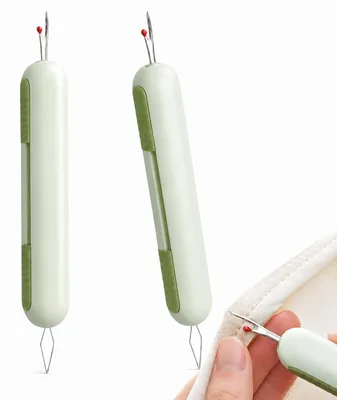 Produktbild von 2 in 1 Nadeleinfädler und Nahttrenner - Ergonomische Einfädelhilfe aus ABS und Edelstahl - Für Handnähen, Nähmaschine, Kreuzstich, Quilten und Basteln - 2 Stück