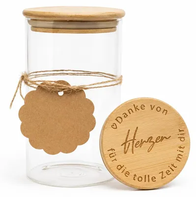 Vorratsglas mit Holzdeckel 850 ml – Dankeschön-Geschenk für Kollegen