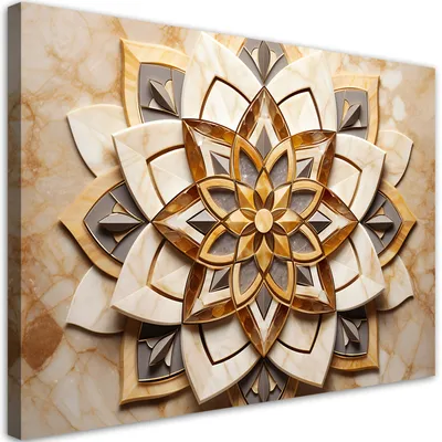Produktbild von Leinwandbild 3D-Mandala-Blumen 120x80 Feeby Beige bild für die wand bereit zum aufhängen