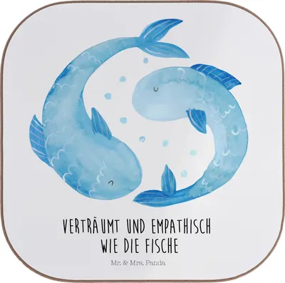 Produktbild von Mr. & Mrs. Panda Untersetzer für Gläser Sternzeichen Fische - Weiß - Geschenk, Holzuntersetzer, Fisch, Geburtstag März, Coaster, Sternbild, Tischuntersetzer, Februar