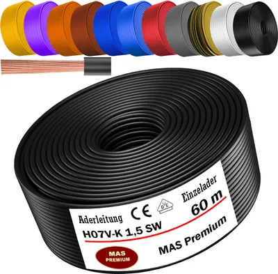 Produktbild von 60m Aderleitung H07 V-K SW 1x1,5 mm² Schwarz Einzelader flexibel