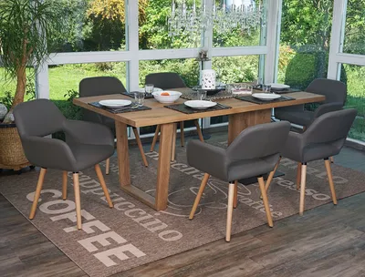Zdjęcie produktu dla zestaw 6 krzeseł do jadalni HWC-A50 II, krzesło kuchenne, design retro 50s ~ imitacja skóry , szare, jasne nogi
