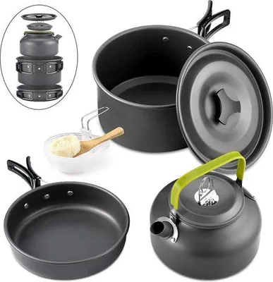 Produktbild von Famanu Camping Kochgeschirr Set - 10-teilig, kompakt und langlebig