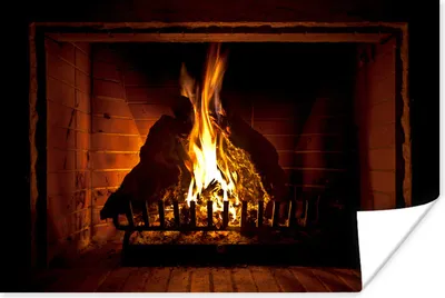 Produktbild von MuchoWow® Poster Kamin mit hohen Flammen 90x60 cm - Schlafzimmer