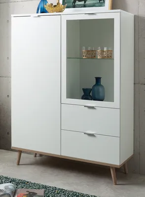 Produktbild von Highboard "Lundby" weiß mit Eiche Sonoma 100 x 140 cm, Kommode im Scandi Design