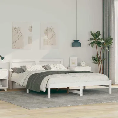Produktbild von Maison Exclusive - Bettrahmen mit Kopfteil Weiß 160 x 200 cm Massives Kiefernholz