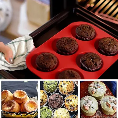 Zdjęcie produktu dla Silikonowa forma do pieczenia muffinów z 6 dużymi kubkami do pieczenia i nie tylko