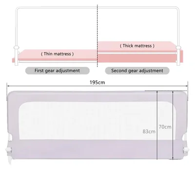 Obrázek produktu pro Postýlková zábrana pro batolata, nastavitelná výška, bezpečný zajišťovací mechanismus, šedá, 200 cm