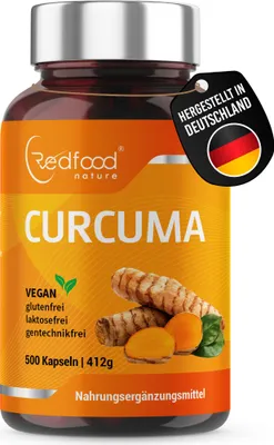Produktbild von CURCUMA, 500 hochdosierte Kurkuma Kapseln, mit Piperin, sehr gute Bioverfügbarkeit