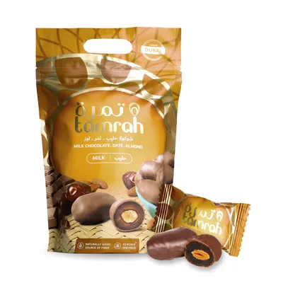 Produktbild von Tamrah Datteln in Milchschokolade mit Mandeln 250 g