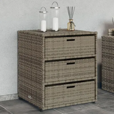 Obrázok produktu pre Záhradný box – Úložný box – Vonkajšia úložná skrinka – Polyratan – 3 zásuvky – Sivá farba – 55 x 59 x 69 cm