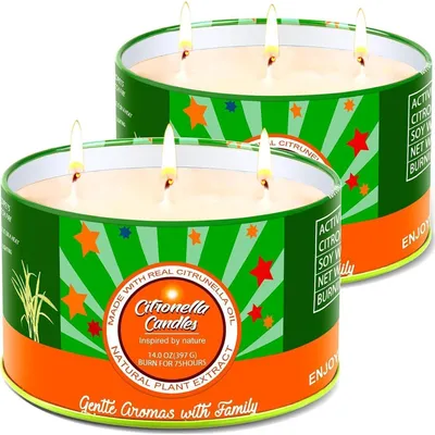 Produktbild von Citronella Kerzen Outdoor groß 2 x 400g Sojawachs mit 3 Dochten 160h Brenndauer