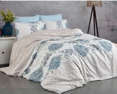 Zdjęcie produktu dla Pościel 220 x 240 cm, 100% Bawełna Renforcé, 2 Poszewki 60 x 60 cm, Niebieski Biały Szary