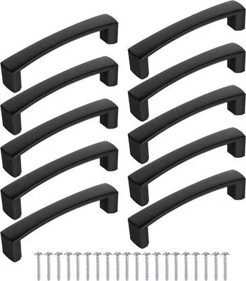 Zdjęcie produktu dla Ibenzoa® Zestaw 10 sztuk czarnych uchwytów do mebli i szuflad – rozstaw otworów 96 mm, całkowita długość 140 mm, wysokość 28 mm, szerokość 10 mm
