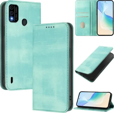 Immagine prodotto di Custodia per itel A48, custodia in pelle vintage con protezione RFID, slot per carte, supporto Turchese