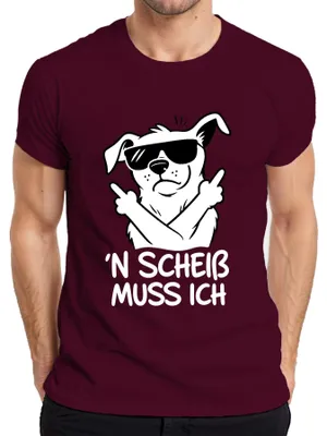 Produktbild von N Scheiß muss ich Hund Mittelfinger Sonnenbrille Lustig Sarkasmus Herren T-Shirt, Burgundy, M