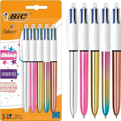 Produktbild von BIC 4 Farben Kugelschreiber Set 4 Colours Shine, in verschiedenen Farben, 5er Pack, Ideal für das Büro, das Home Office oder die Schule