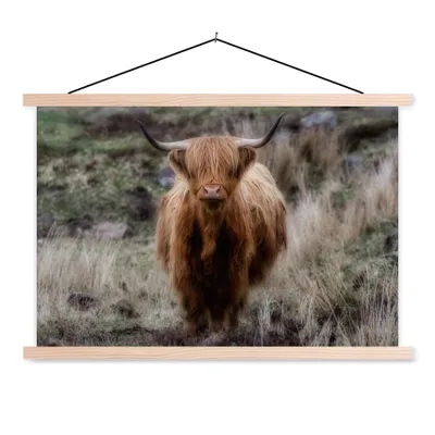 Produktbild von MuchoWow® Textilposter Schottischer Hochländer - Moos - Gras 60x40 cm mit holzfarbenen Rahmen - Bilder
