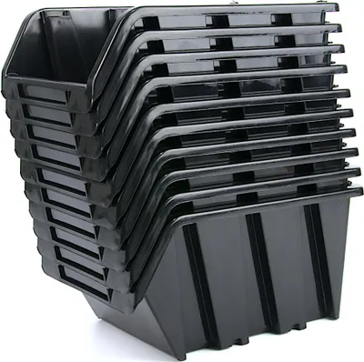 Produktbild von 10x Stapelboxen Set Sichtlagerkästen Stapelkästen Lagerboxen für Werkstatt Garage Kunststoff Schwarz 20 cm x 29 cm x 15 cm