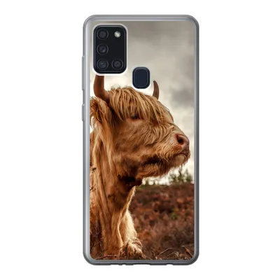 Produktbild von MuchoWow® Handyhülle Schutzhülle Hülle für Samsung Galaxy A21s Scottish Highlander - Strauch - Heidekraut Silikon Softcase Handy Hülle - Hartschale
