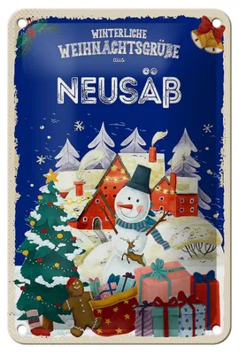 Produktbild von Blechschild Weihnachtsgrüße aus NEUSÄß Geschenk Dekoration 12x18cm