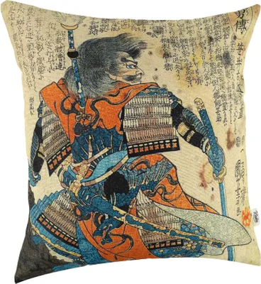 Produktbild von Dekokissen 40x40cm ohne Füllung Samurai Gobelin Pop Art bunt robust Designer Kissenbezug Modern-mit Reißverschluss