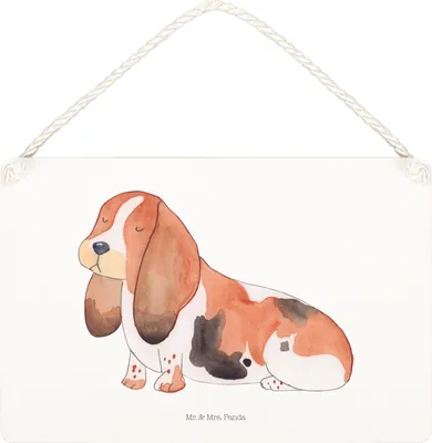 Produktbild von Mr. & Mrs. Panda Schild Hund Basset Hound DIN A5 - Weiß - Geschenk, Sprüche, Wandbild Holz, Türschild, wandtafel, Süß, kleine aufmerksamkeit, Holzschild