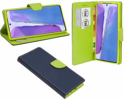 Produktbild von cofi1453® Buch Tasche Fancy für SAMSUNG GALAXY NOTE 20 (N980F) Handy Hülle Etui Brieftasche Schutzhülle mit Standfunktion, Kartenfach Blau-Grün
