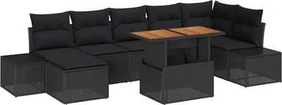 Image de Ensemble de canapé de jardin 8 pcs Noir Poly rotin